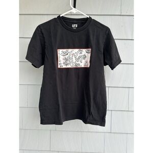 UNIQLO UT Keith Haring Tee Adult Small Black Graphic Art‎ Shirt 1983 UFO Design